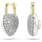 swarovski أقراط متدلية idyllia، قطع متنوع، شكل قلب، لون أبيض، طلاء باللون الذهبي