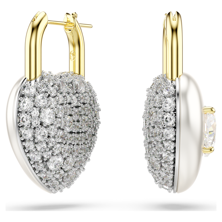 swarovski أقراط متدلية idyllia، قطع متنوع، شكل قلب، لون أبيض، طلاء باللون الذهبي