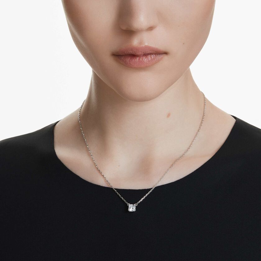 swarovski قلادة stilla، قطع مربع، لون أبيض، طلاء روديوم