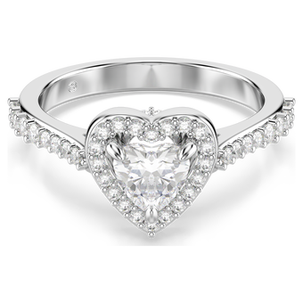 swarovski خاتم موتيف una angelic، قطع متنوع، شكل قلب، لون أبيض، طلاء روديوم