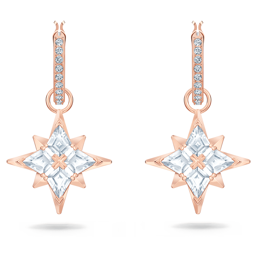 أقراط swarovski symbolic على شكل نجمة للأذن المثقوبة، لون أبيض، طلاء ذهبي وردي