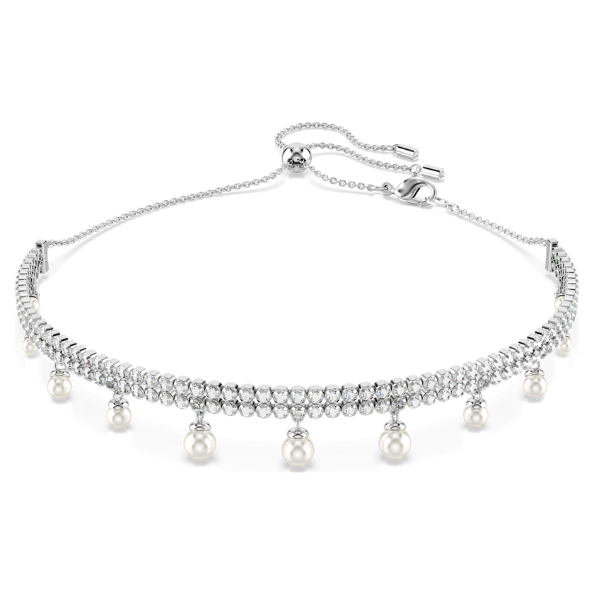عقد شوكر ariana grande x swarovski، لآلئ كريستال، قطع مستدير، لون أبيض، طلاء روديوم
