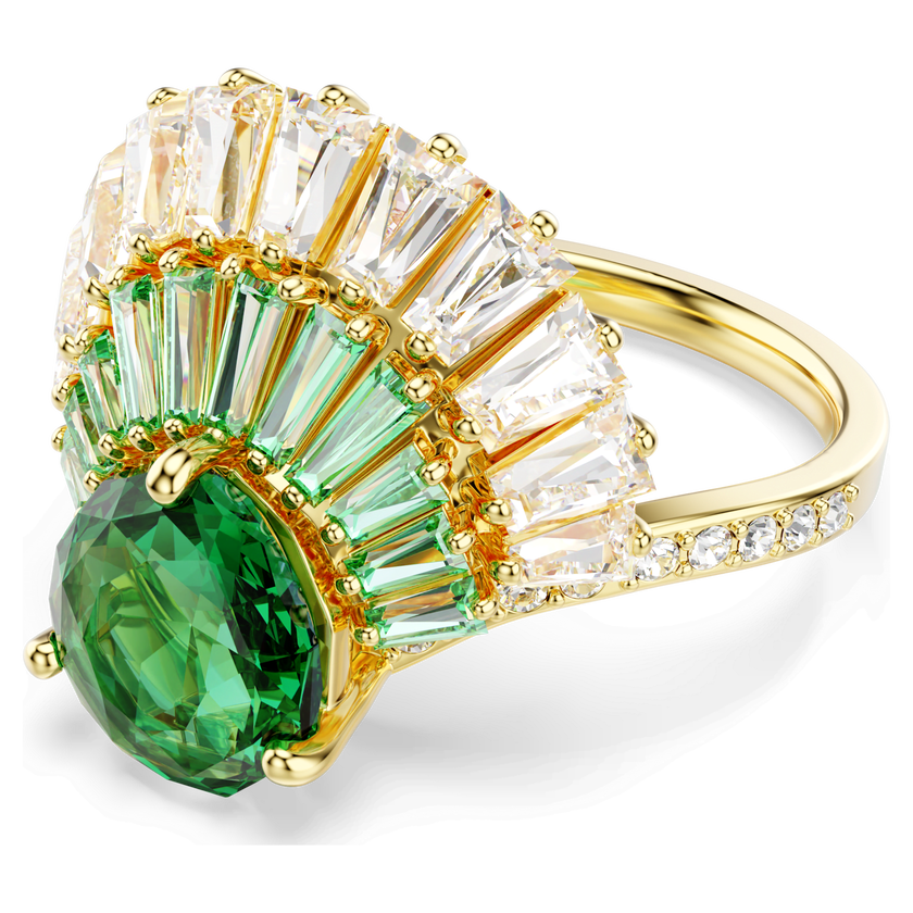 swarovski خاتم idyllia، قطع متنوع، شكل صدفة، لون أخضر، طلاء باللون الذهبي