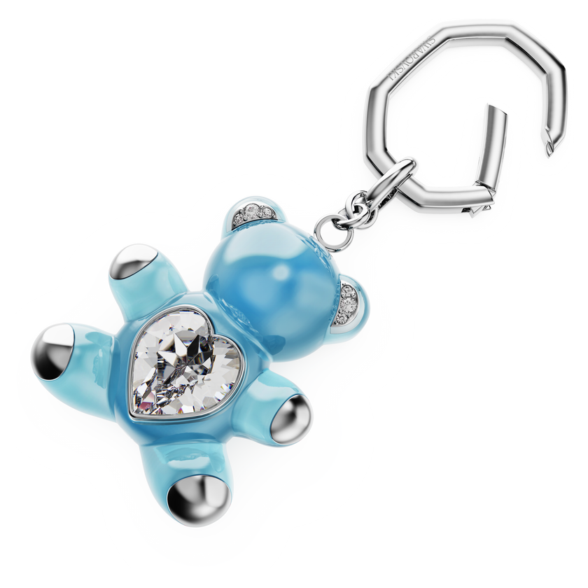 swarovski حلقة المفاتيح teddy، شكل دب، لون أزرق، طلاء روديوم