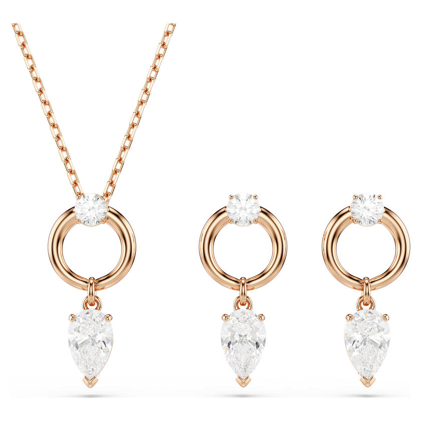 swarovski طقم mesmera، قطع على شكل كمثرى، قطع مستدير، لون أبيض، طلاء باللون الذهبي الوردي