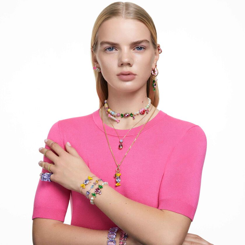 swarovski خاتم matrix، قطع باغيت، لون وردي، لمسة نهائية من الذهب الوردي عيار 18 قيراط