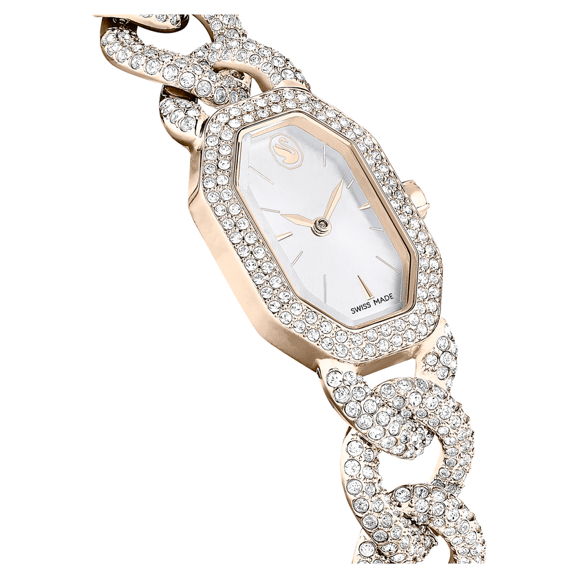 swarovski ساعة يد dextera chain، صناعة سويسرية، سوار كريستال، لون أبيض، لمسة نهائية بلون الشامبانيا الذهبي