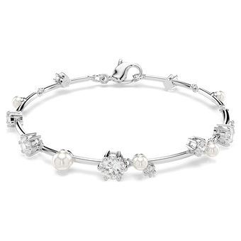 swarovski سوار تنس constella، لآلئ كريستال، قطع مستدير، لون أبيض، طلاء روديوم