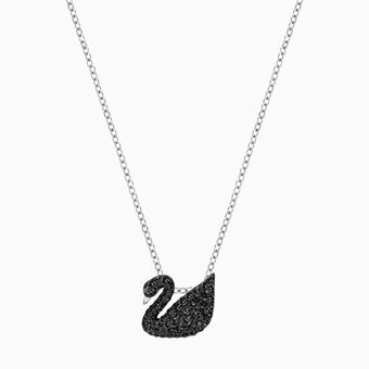 قلادة Iconic Swan بحلية متدلية، صغيرة، لون أسود، طلاء روديوم