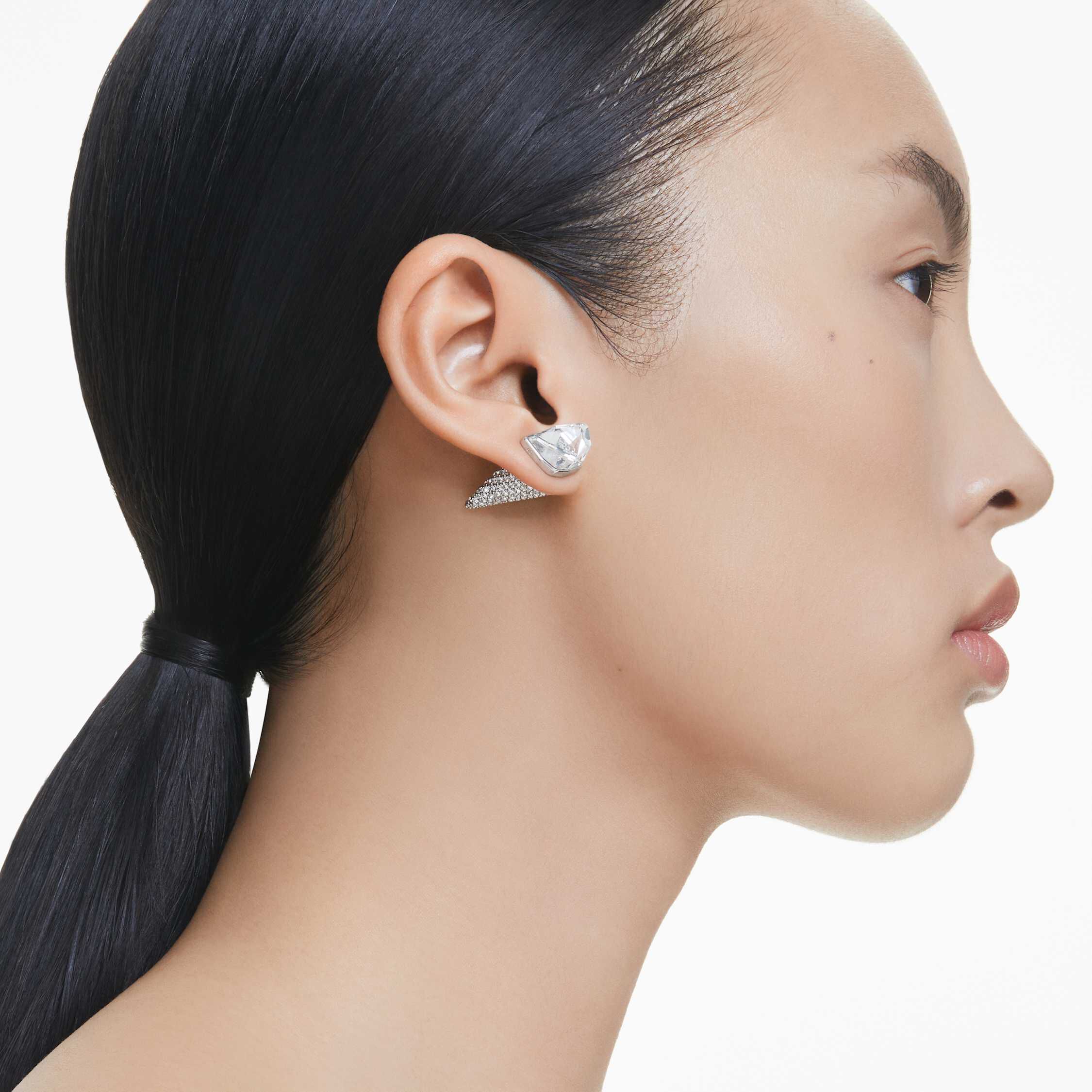 swarovski أقراط دبوسية lucent، أحجار كريستال صغيرة متراصة، شكل وتد، لون أبيض، طلاء روديوم