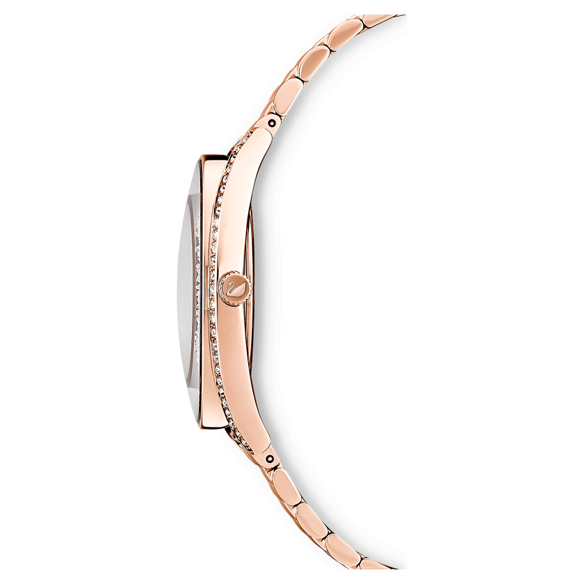 swarovski ساعة crystalline aura، صناعة سويسرية، سوار معدني، لون ذهب ورجي، لمسة نهائية بلون ذهبي وردي