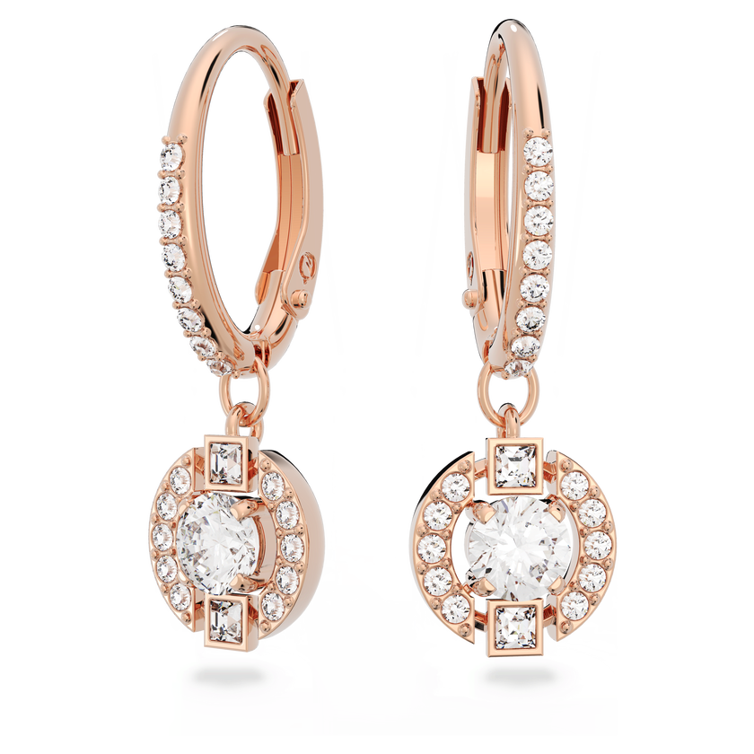 swarovski أقراط متدلية sparkling dance من سواروفسكي، قطع مستدير، لون أبيض، طلاء باللون الذهبي الوردي