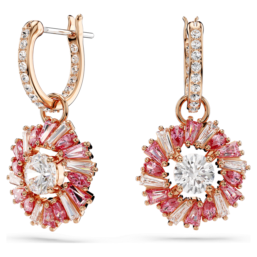swarovski أقراط متدلية idyllia، قطع متنوع، شكل زهرة، لون وردي، طلاء باللون الذهبي الوردي