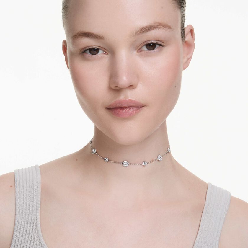swarovski قلادة una angelic، قطع مستدير، حليات ثنائية الوجه، لون أبيض، طلاء روديوم