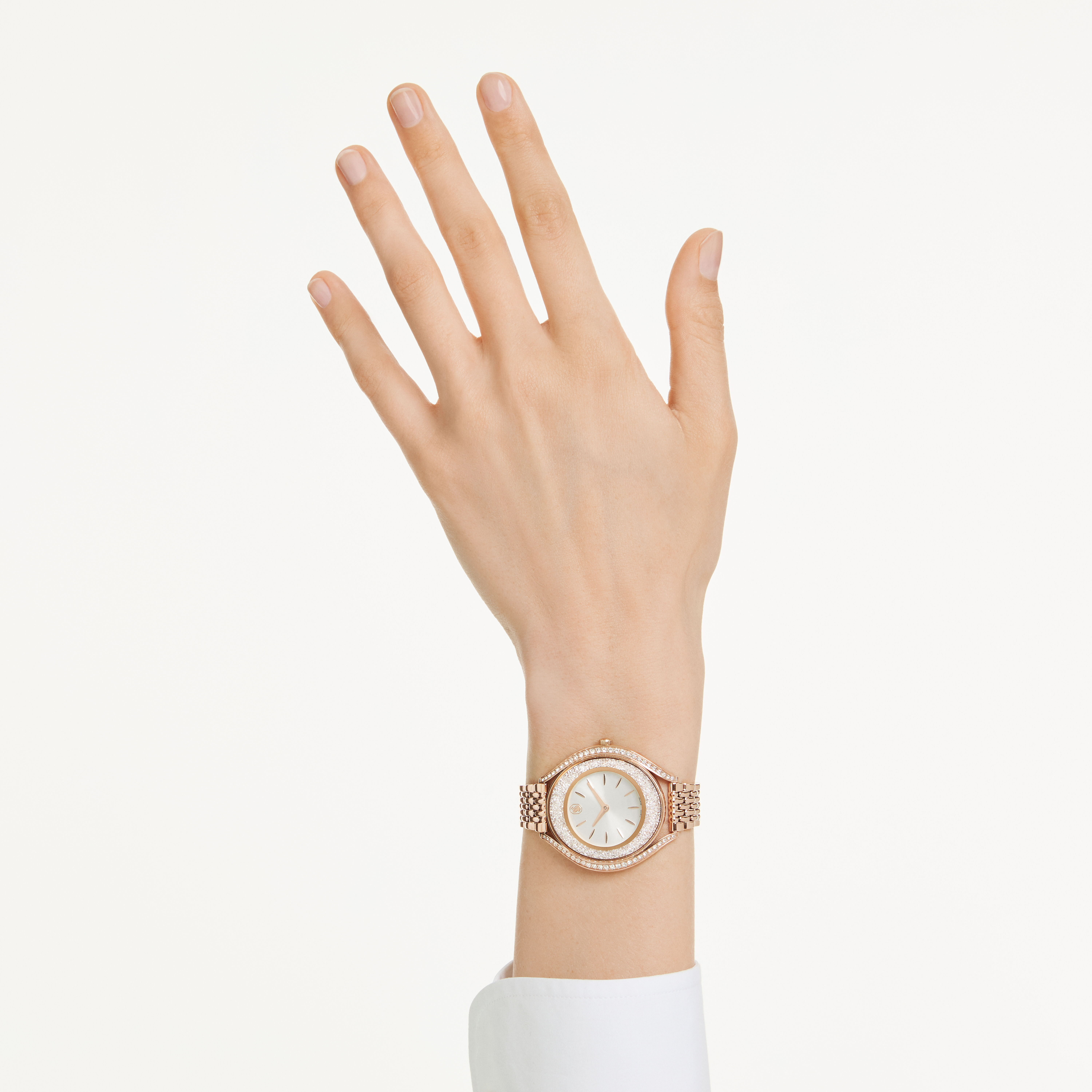 swarovski ساعة crystalline aura، صناعة سويسرية، سوار معدني، لون ذهبي وردي، لمسة نهائية باللون الذهبي الوردي