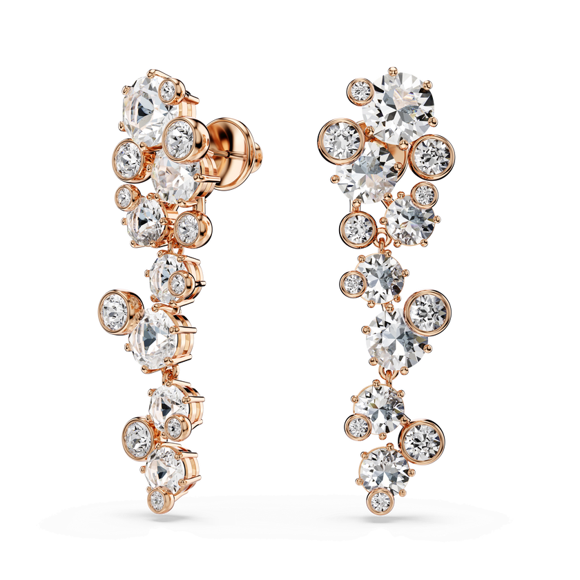 swarovski أقراط constella، قطع مُستدير، لون أبيض، لمسة نهائية من الذهب الوردي عيار 18 قيراط