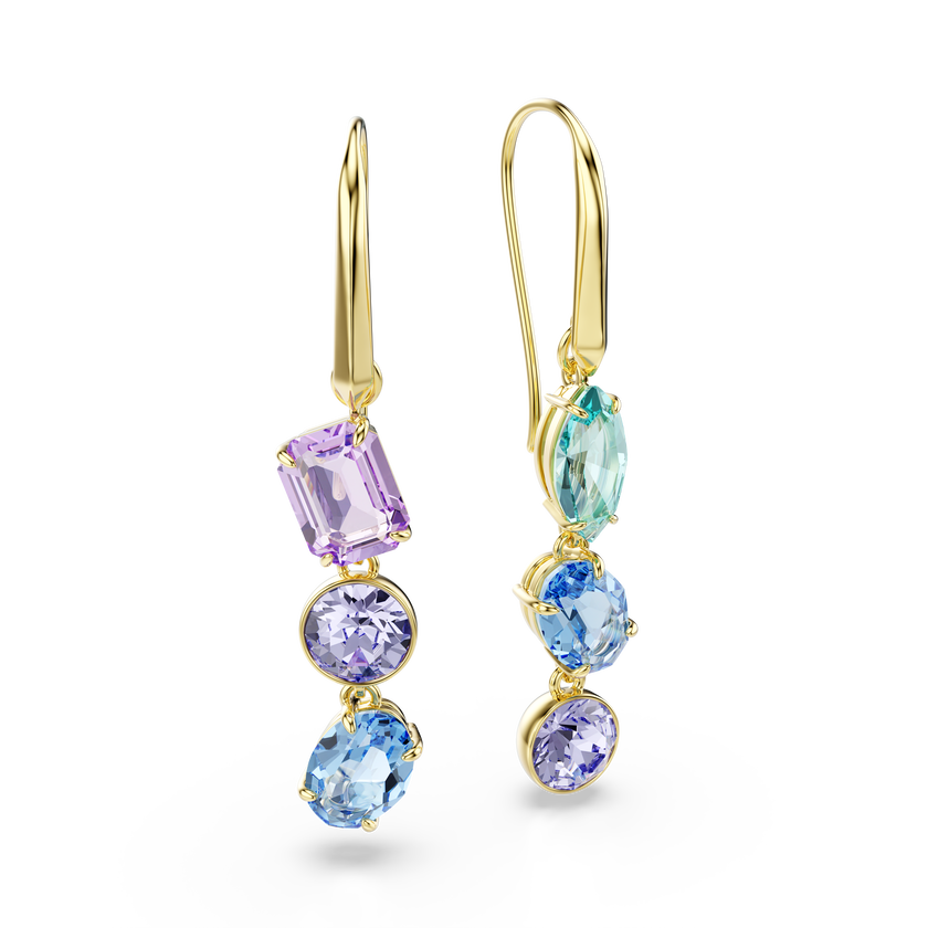 swarovski أقراط متدلية gema، تصميم غير متماثل، قطع متنوع، ألوان متعددة، طلاء باللون الذهبي