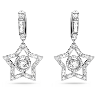 swarovski أقراط stella حلقية، لون أبيض، طلاء روديوم