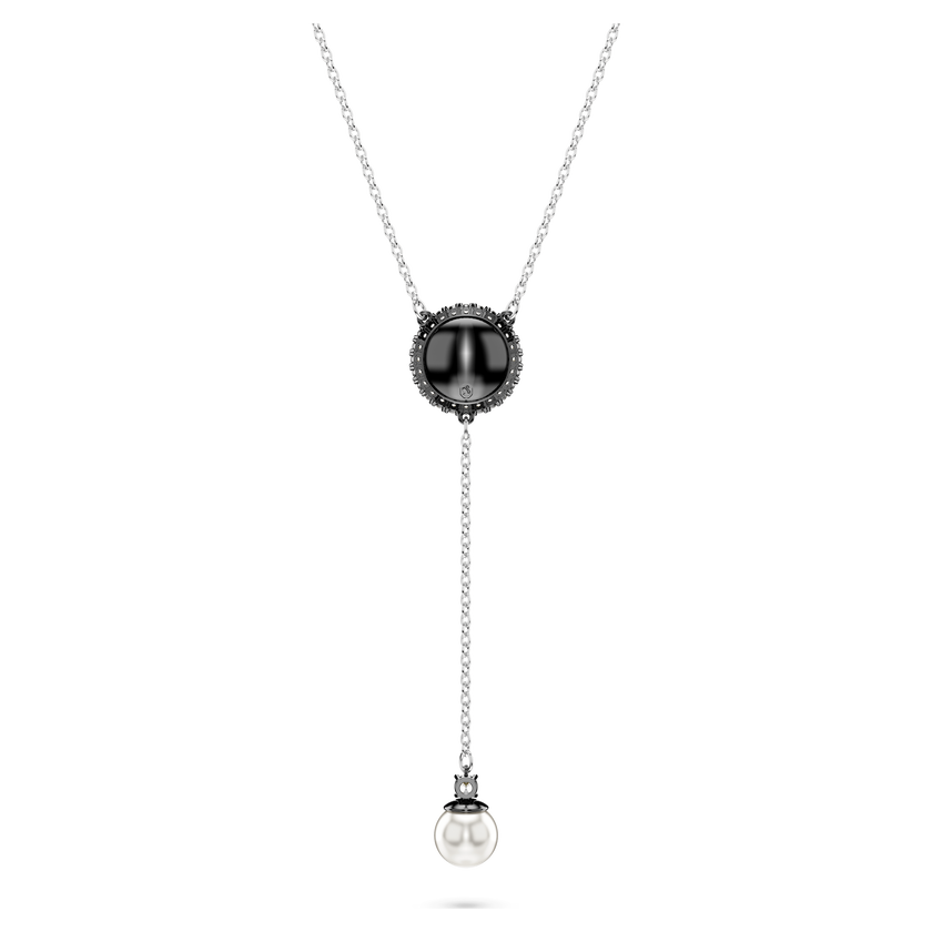 قلادة swarovski swan على شكل حرف y، لؤلؤ كريستال، على شكل بجعة، لون رمادي، طلاء روديوم