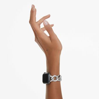 swarovski سوار برَّاق على شكل سلسلة يناسب الساعة الذكية apple watch ، لون فضي، ستانلس ستيل