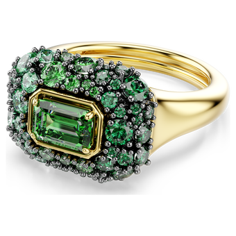 swarovski خاتم كوكتيل sublima، قطع مثمن، لون أخضر، لمسة نهائية من الذهب عيار 18 قيراط