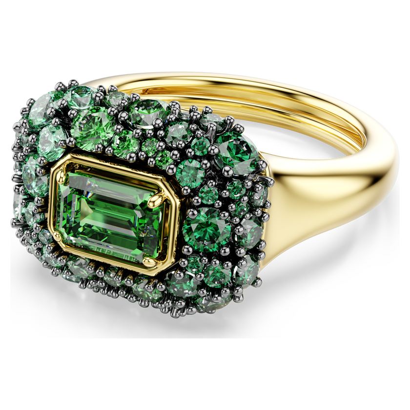 swarovski خاتم كوكتيل sublima، قطع مُثَمَّن، لون أخضر، لمسة نهائية من الذهب عيار 18 قيراط