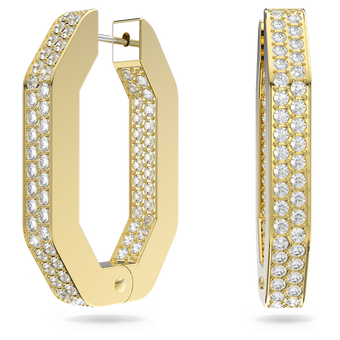 swarovski أقراط حلقية dextera، شكل ثماني، حجم متوسط، لون أبيض، طلاء بلون ذهبي