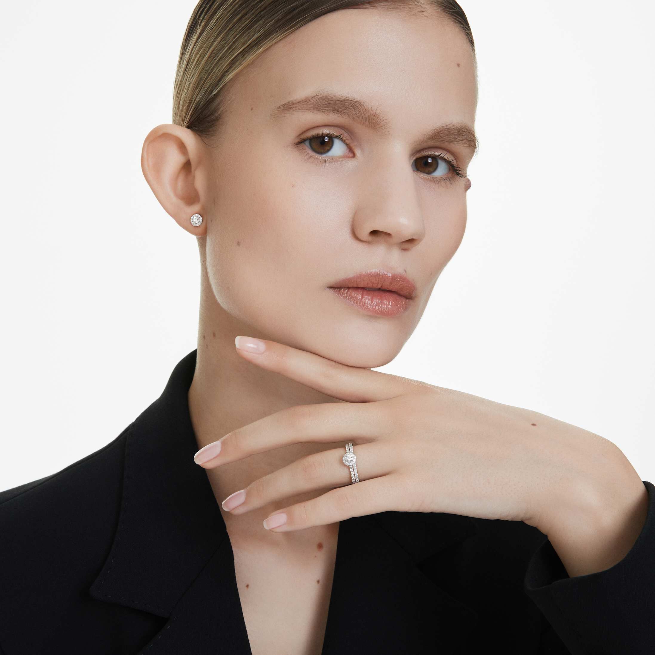 swarovski خاتم سوليتير eternity، أحجار ألماس مُصنعة في المختبر بإجمالي 0 45 قيراط، فضة إسترليني