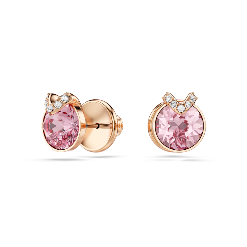 swarovski أقراط دبوسية bella على شكل حرف v، قطع مُستدير، ترصيع بافيه، لون وردي، لمسة نهائية من الذهب الوردي عيار 18 قيراط