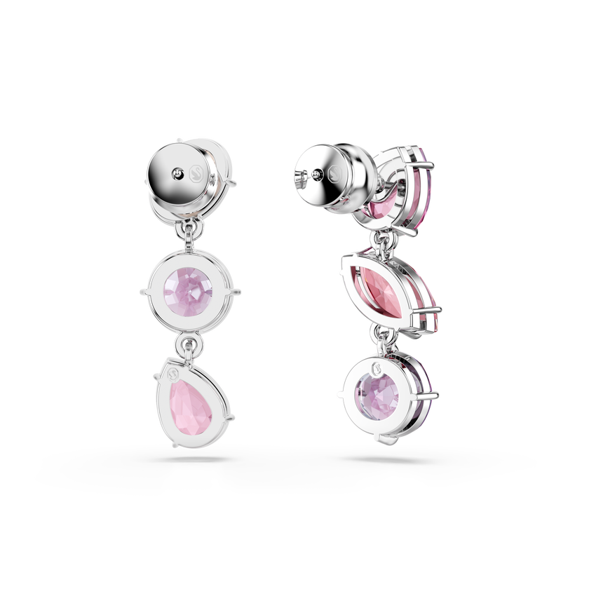 swarovski gema drop earrings  mixed cuts  pink  rhodium plated