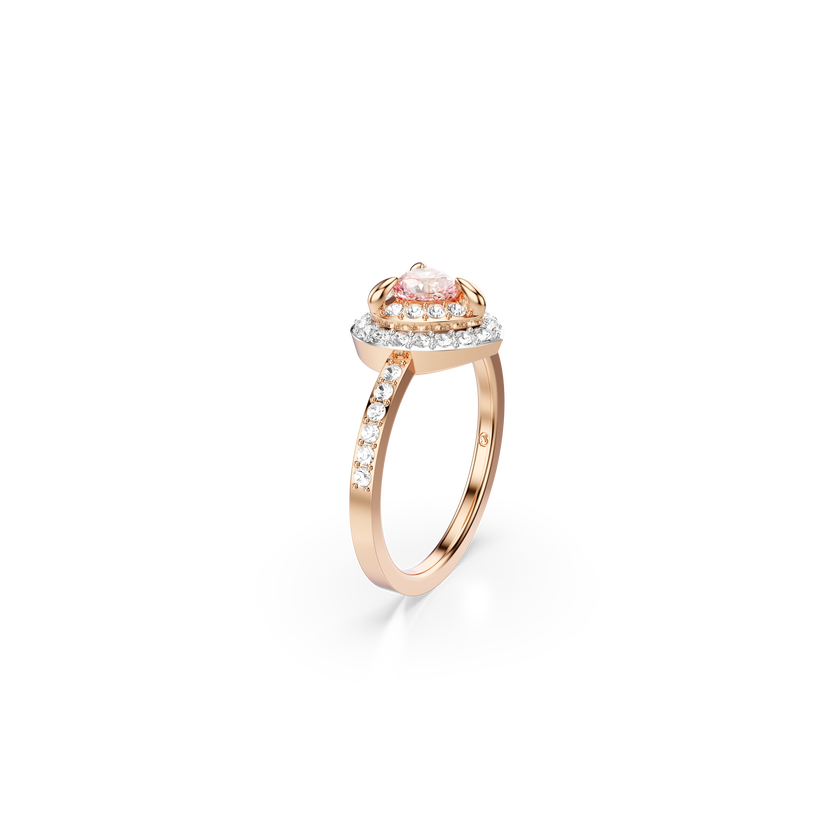 swarovski خاتم موتيف one، قطع على شكل قلب، أحجار كريستال صغيرة متراصة، شكل قلب، لون وردي، لمسة نهائية من معادن مختلطة