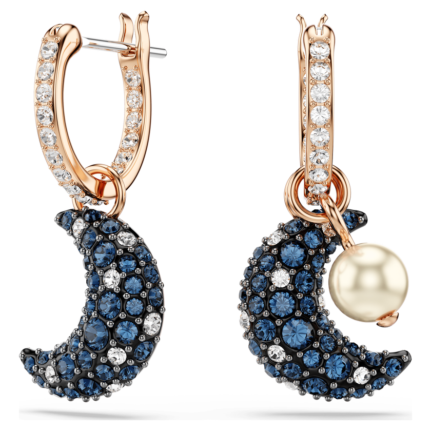 swarovski أقراط متدلية sublima، لؤلؤ كريستال، تصميم غير متماثل، على شكل هلال، ألوان متعددة، طلاء بلون ذهبي وردي