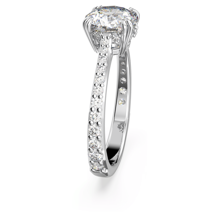 swarovski خاتم كوكتيل stilla، قطع مستدير، كريستالات متراصة، لون أبيض، طلاء روديوم