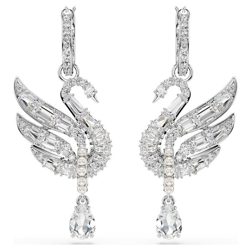 swarovski أقراط swan vienna، شكل بجعة، لون أبيض، طلاء روديوم