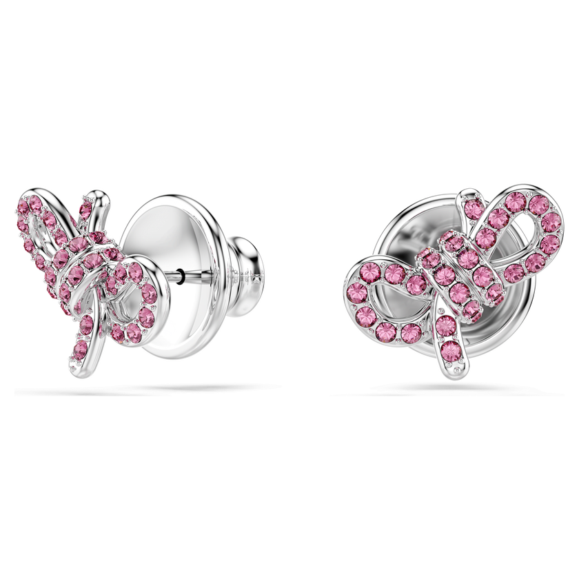 swarovski أقراط دبوسية lifelong bow، على شكل أنشوطة، لون وردي، طلاء روديوم