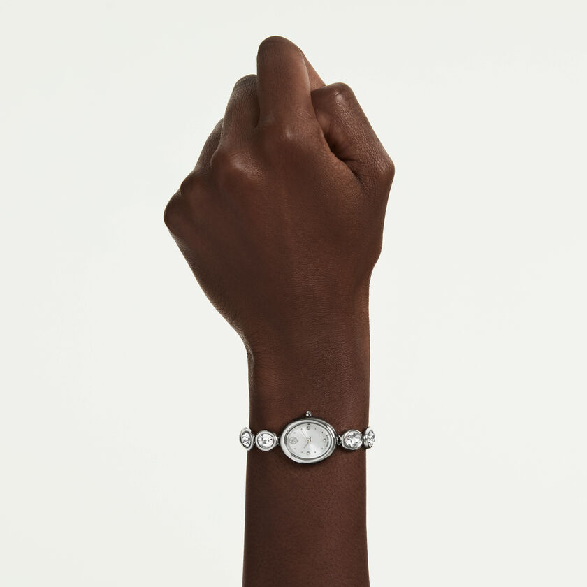 swarovski ساعة بيضاوية imber، سويسرية الصنع، سوار معدني، لون فضي، ستانلس ستيل