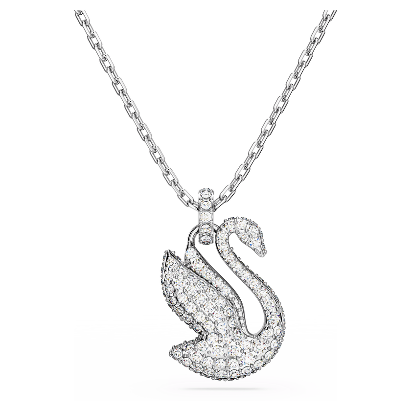 swarovski قلادة swan، على شكل بجعة، حجم متوسط، لون أبيض، طلاء روديوم
