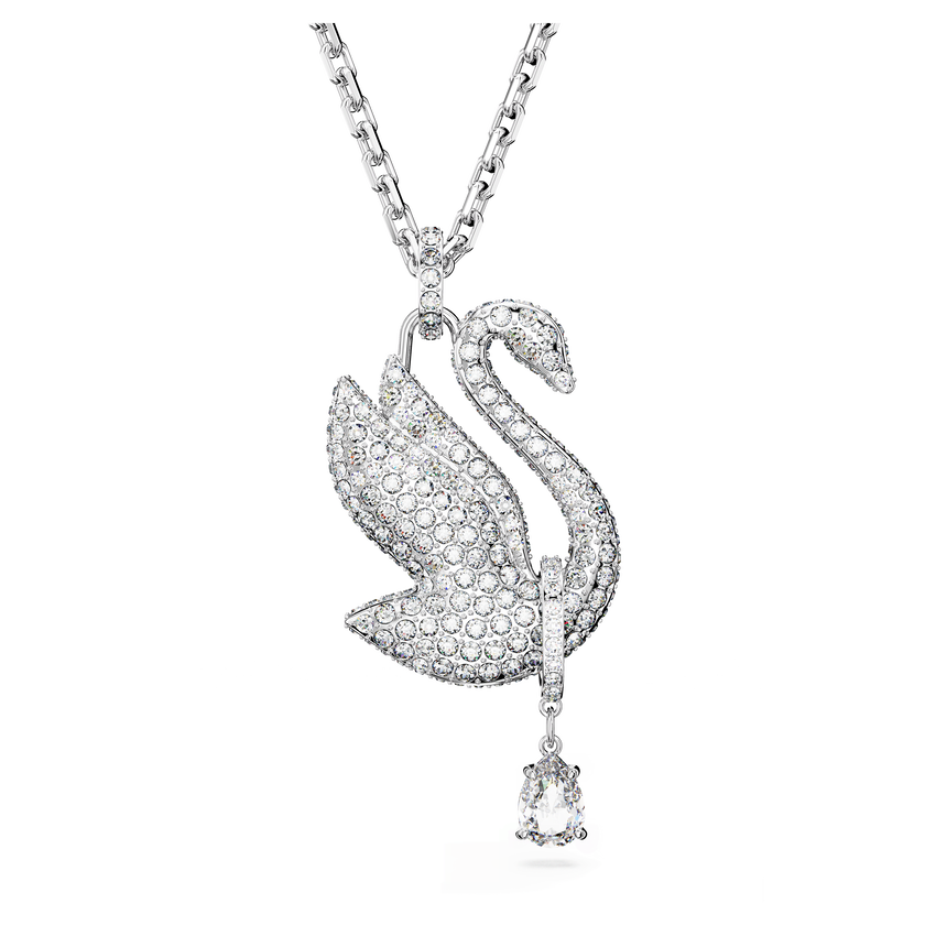 swarovski عقد swan، على شكل بجعة، طويل، لون أبيض، طلاء روديوم