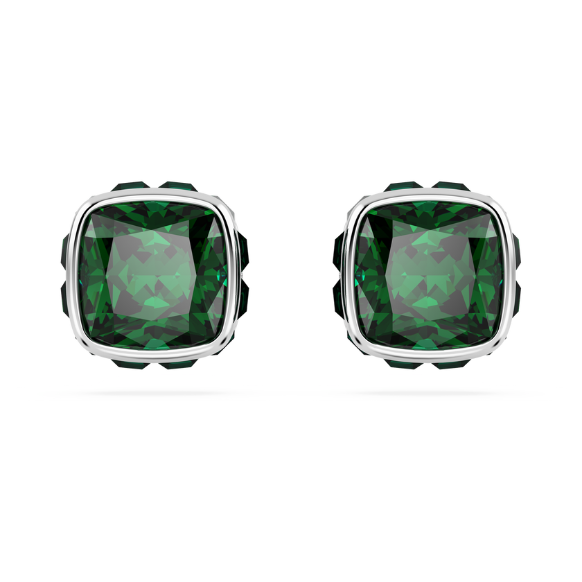 swarovski أقراط دبوسية  birthstone، قطع مربع، شهر مايو، لون أخضر، طلاء روديوم