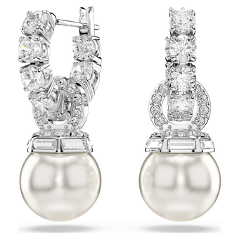 swarovski أقراط متدلية matrix، لآلئ كريستال، قطع مستدير، لون أبيض، طلاء روديوم