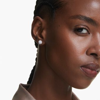 swarovski أقراط دبوسية dextera، قطع مستدير، كرة، لون أبيض، طلاء روديوم