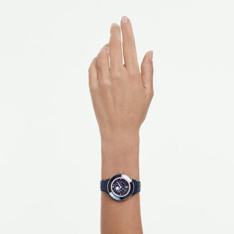 swarovski ساعة قمرية octea، سويسرية الصنع، سوار معدني، لون أزرق، لمسة نهائية باللون الأزرق