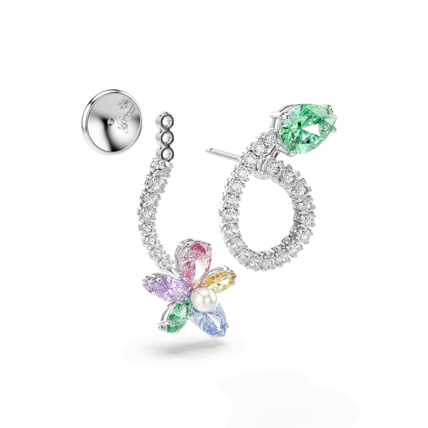 أقراط متدلية وحلية خلف الأذن ariana grande x swarovski، قطع متنوع، شكل يعسوب، شكل زهرة، ألوان متعددة، طلاء روديوم