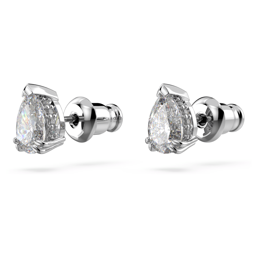 swarovski أقراط دبوسية stilla، قطع على شكل كمثري، لون أبيض، طلاء روديوم