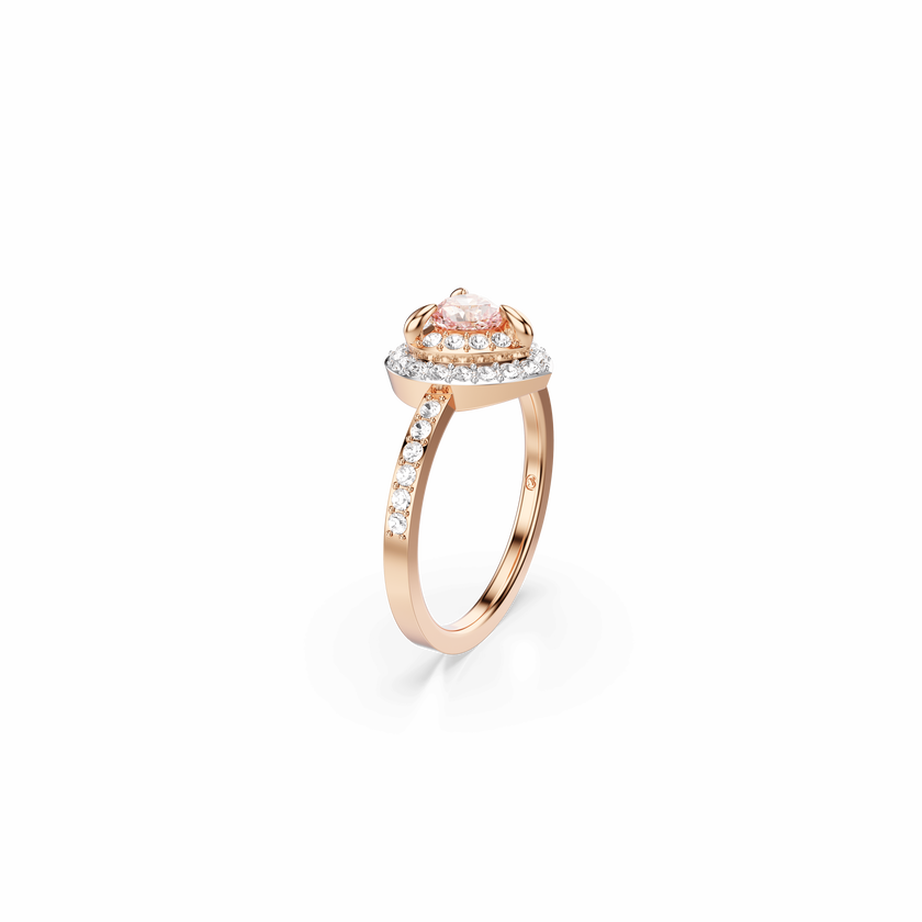 swarovski خاتم موتيف one، قطع على شكل قلب، ترصيع بافيه، شكل قلب، لون وردي، لمسة نهائية من الذهب الوردي عيار 18 قيراط