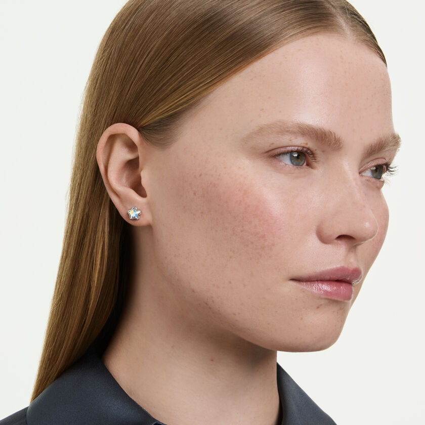 swarovski أقراط chroma، قطع متنوع، نجمة، لون أبيض، طلاء روديوم