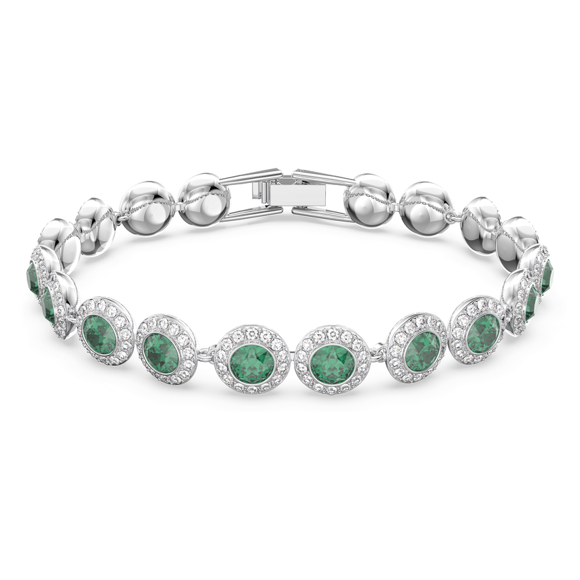 swarovski سوار تنس una angelic، قطع مستدير، كريستالات صغيرة متراصة، حجم متوسط، لون أخضر، طلاء روديوم