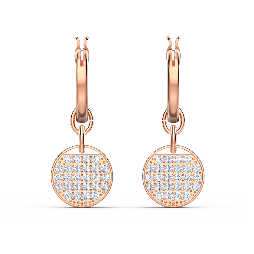 swarovski أقراط ginger حلقية صغيرة للأذن المثقوبة، لون أبيض، طلاء ذهبي وردي