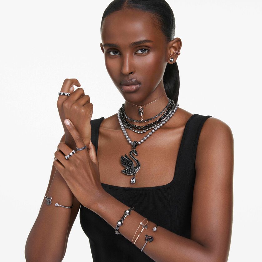 swarovski سوار numina، قطع مُستدير، لون أبيض، طلاء روثينيوم
