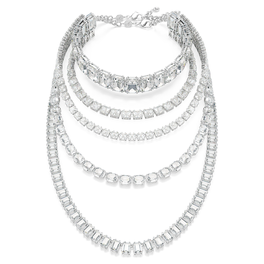 swarovski عقد من عدة طبقات millenia، قطع متنوع، لون أبيض، طلاء روديوم